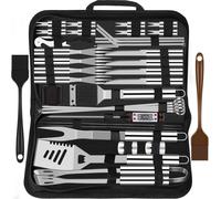 Set de couverts à barbecue en acier inoxydable de première qualité dans une mallette 38 pièces cadeau d'anniversaire parfait pour les hommes Accessoires de barbecue et thermomètre à viande Silver Styl