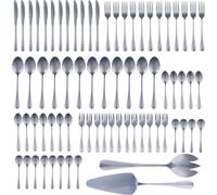 Set de couverts Alpina 75 pièces pour 12 personnes – Set de couverts en acier inoxydable – Couteaux, fourchettes, cuillères, cuillères à café, cuillères à café, fourchettes à gâteau, couverts à salade