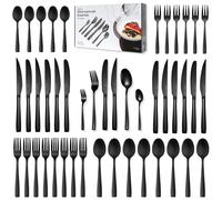 Set de couverts Deleca 72 pièces pour 12 personnes - Couverts lavables au lave-vaisselle - Couteaux, fourchettes, cuillères, couteaux à steak & fourchettes à viande - Acier inoxydable noir