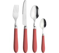 Set de couverts en acier de 24 pièces, sans nickel, avec manche rouge, dans un coffret cadeau
