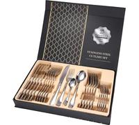 Set de couverts pour 6 personnes, 24 pièces en acier inoxydable, set de service poli miroir à offrir en cadeau, couteaux, fourchettes, cuillères et cuillères à café avec boîte cadeau pour Noël, campin