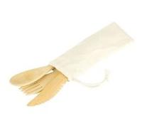 PEBBLY NBA153 PEBBLY-NBA153-Set de 3 Couverts réutilisables en Bambou dans Un pochon en Coton