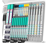 Set de crayons à mine 6 pièces Blocky Gear avec étui, comprenant 36 crayons à mine en métal (0,5/0,7/0,9 mm) et 2 porte-mines, 270 mines, gommes et taille-crayons
