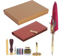 Set de crayons de calligraphie Dip, poche d'encre à plume, fontaine, set de boîte cadeau avec outil à tamponner laqué, SP139006, rouge vin