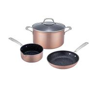 Set de Cuisine 4 Pièces - Casserole 16 cm, Poêle & Faitout 24 cm | Aluminium forgé, céramique sans PFOA/PFAS, fond impact, poignées inox, induction, four 230°C, finition cuivre