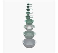 Bol de cuisine en set NEST 40112, 9 pièces, avec passoire et tasses à mesurer, gris / vert, Joseph Joseph
