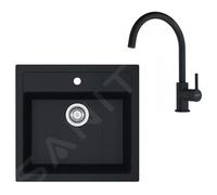Franke - Set de cuisine T122Č,évier en tectonite SID 610 + robinet FN 6018.901, noir / noir mat 143.0687.310