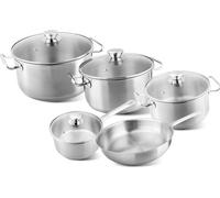 Set de cuisine MagicHome Chloe, poele 24 cm, 3x faitouts (3l, 4l et 6,6 l), casserole 2l, avec couvercles en verre, acier inoxydable, 9 pieces