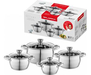 SET DE CUISSONS 4 pcs. INDUCTION Set de casseroles en INOX avec couvercle en verre FLORINA