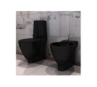 vidaXL Ensemble WC & bidet en céramique noir