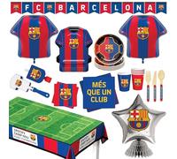 Set de Décoration de Fête Officiel de l'Équipe de Football de Barcelone, Kit de Décoration de Football 77 Pièces avec Ballons et Vaisselle, Pour 6 Invités, pour Anniversaires et Jours de Match