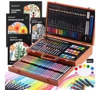 Set de dessin - 149 pièces - Coffret en bois - Crayons de couleur, pastels à l'huile et aquarelle - Pour voyage