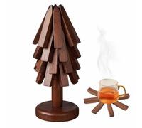 Set de dessous de verre pour table Support en bois naturel pliable 4 design | Dessous de plat isolant pour plats chauds Idéal Maison Cuisine Bureau Café Cadeau d'anniversaire et
