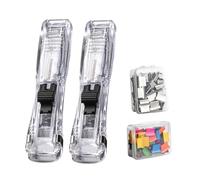Set de distributeur de clips pour dossiers en papier : poussoir à pince ergonomique avec 100 clips métalliques, agrafeuse à pousser rechargeable | Papeterie pour salles d'études pour compteur