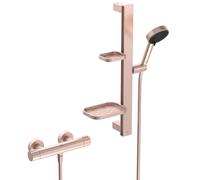Set de douche avec mitigeur thermostatique, barre 60cm et douchette Ø10cm 2 jets CERATHERM ALU+ - Rose brossé
