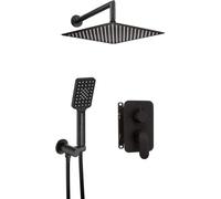Set de douche encastré carré, avec boîtier mélangeur Noir