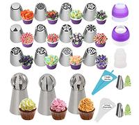 Set de Douilles Patisserie Russes, 31 Pièces en inox, Ustensiles, Patisserie accessoires professionnel: 17 Douille Wiltons, 1 Poches en Silicone Réutilisable, 10 Poches en Plastique, 3 Adaptateurs