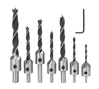 Set de Forets à Chanfreiner, 7 Pièces Mèches à Frapper à Trois Pointes Forets à Chanfreiner 3 4 5 6 7 8 10 mm, pour Bois Acier Rapide, Travail du Bois Menuiserie Alésoir avec 1 llen Gratuite