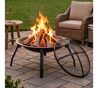 Set de four à feu rond | Multifonction, avec couvercle d'extinction, filet de barbecue inclus, crochet de feu inclus, pour jardin et terrasse