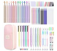 Set de Fournitures Scolaires 71 Pcs avec Trousse, Kit papeterie esthétique | 12 Surligneurs Pastel, Stylos Gel & Effaçables, Porte-Mines, Kit Fournitures Scolaires pour Rentrée, Collège, Université