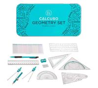 Set de géométrie 13 pièces - CALCUSO - Kit métal - Compas autobloquant - Boîte métallique robuste - Équerres et rapporteur