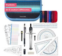 Set de géométrie PRO en trousse bleue avec compas,règle,rapporteur et équerre-Pour école,college,bureau et université