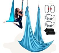 Set de hamacs pour yoga aérien 5 x 2,8 m, bleu - Aerial Yoga Swing Air Fliegen - Balançoire de yoga Hammock Swing 1000 kg Max. Capacité de charge - Chaussettes de yoga & mousquetons en acier inclus -