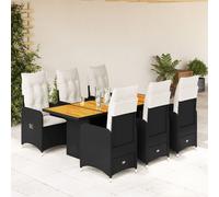 set de jardin bistrot 7 pièces avec coussins Noir Poly Rattan