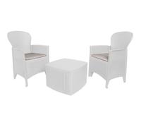 Dmora - Ensemble de salon d'extérieur Naples, Composition de jardin avec 2 fauteuils et 1 table de rangement, Salon effet rotin, 100% Made in Italy, Blanc
