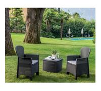 Set de jardin DMORA - 2 fauteuils et 1 table - Effet Rotin - Couleur anthracite