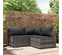 vidaXL Ensemble de salon de jardin 3 pièces avec coussins Gris Poly rotin