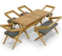 Set de jardin marron Meubles design en bois Table de salle à manger 4x chaises Banc moderne