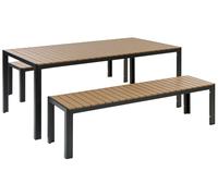 Set de Jardin Table avec 2 Bancs en Bois Clair Composite et Aluminium Noir Nardo