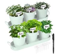 Set de jardinières pour herbes aromatiques - 6 pots métal - 2 plateaux - Blanc - Pour intérieur