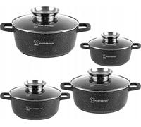 Set de marmites en marbre 8 éléments 16-28 cm, pour induction, gaz, Aroma