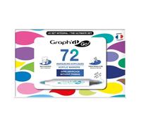 GRAPH'IT GO - Coffret de 72 Marqueurs Acryliques Double Pointe - Sans Amorçage - Pointe Pinceau Souple et Conique - Encre à Base d’Eau - Multi-Supports Papier, Bois, Verre, Métal, Tissu.