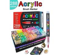 Set de marqueurs acryliques - GUANGNA - 288 couleurs - Pointe pinceau 1-5 mm - Multi-surfaces - Corps transparent