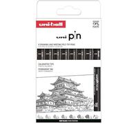 uni-ball Feutres Uni Pin Pochette 8 – pointes calibrées ultrafines/larges/brush – encre noire impair