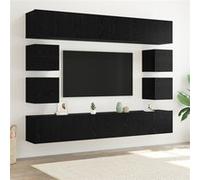 Set de meuble TV 8 pièces en bois d ingénierie noir mural, Meubles TV montés au mur 2 pcs en chêne noir 30,5x30x30 cm, Meubles
