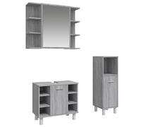 set de meubles de salle de bain 3 pièces gris Sonoma bois composite
