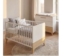 Set de Meubles 'Theo' duo - ROBA - Lit Bébé Évolutif 70x140 + Commode à Langer - Blanc / Chêne