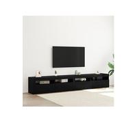 Set de meubles TV 3 pièces avec lumières LED Chêne Noir en bois aggloméré, Cabinets TV avec lumières LED 2 pièces Chêne Noir 60
