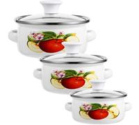 Set de Mini Marmites Émaillées 3 Pièces à Fond Plat | Motif Élégant, Prise Main, Usage la Cuisine et Préparation de Porridge Style Aléatoire