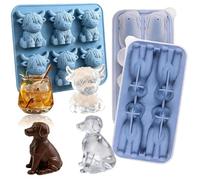 Set de Moules à Glaçons Chiot & Vache Highland Bleu, Lot de 2 Moules en Silicone Animaux - Chaque 6 Cavités Moule 3D Détaillé pour Whisky, Cocktails, Chocolat, Gelée, DIY Fête Amusante
