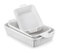 Set de moules à pâtisserie MALACASA, 3 pièces Moule à gâteau en porcelaine, moule à pain, plat à gratin, plat à four, blanc