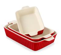 Set de moules à pâtisserie MALACASA, 3 pièces Moule à gâteau en porcelaine, moule à pain, plat à gratin, plat à four, rouge