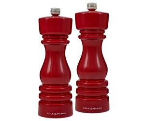 Set de moulins à sel et poivre LONDON 18 cm, set de 2 pc, rouge, bois, Cole & Mason