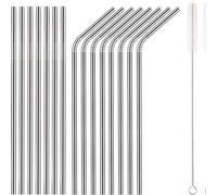 Set de pailles en acier inoxydable, 18 pièces, 21,5 cm, réutilisables, avec étui