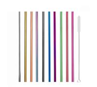 Set De Pailles En Acier Inoxydable Paille métallique réutilisable en acier inoxydable 304, ensemble de pailles à boire avec brosses nettoyage, droites et courbées
