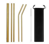 Set De Pailles En Acier Inoxydable Paille métallique réutilisable en acier inoxydable 304, ensemble de pailles à boire avec brosses nettoyage, droites et courbées